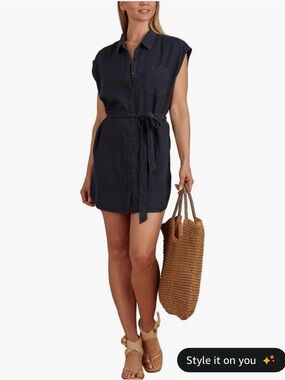 Splendid Mercer Shirt Dress Small Navy Blue Belted Summer Coastal Vacay Beachy